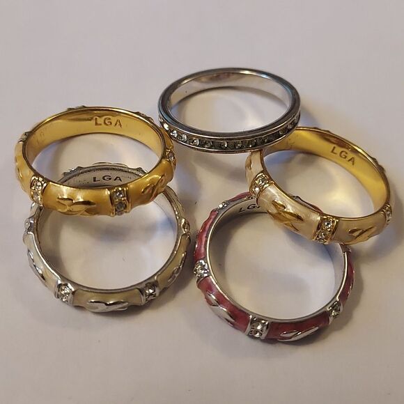 Lauren Adam's LGA stackable ring set enamel and crystal - Picture 6 of 6